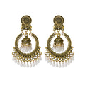 Ornate Hoop Bell and White Bead Fringe Statement Earrings view 6
