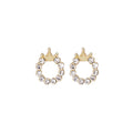 Gold Tone Crown Clear Look Round Wreath Stud Earrings view 5