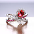 Red And Blue Teardrop Bow Stone Ring With Split Shank view 2