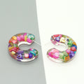 Chunky Clear Acrylic C Hoop Stud Earrings in Two Embedded Designs view 3