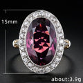 Oversized Oval Solitaire Halo Ring In Red Or Purple Gold Tone view 5