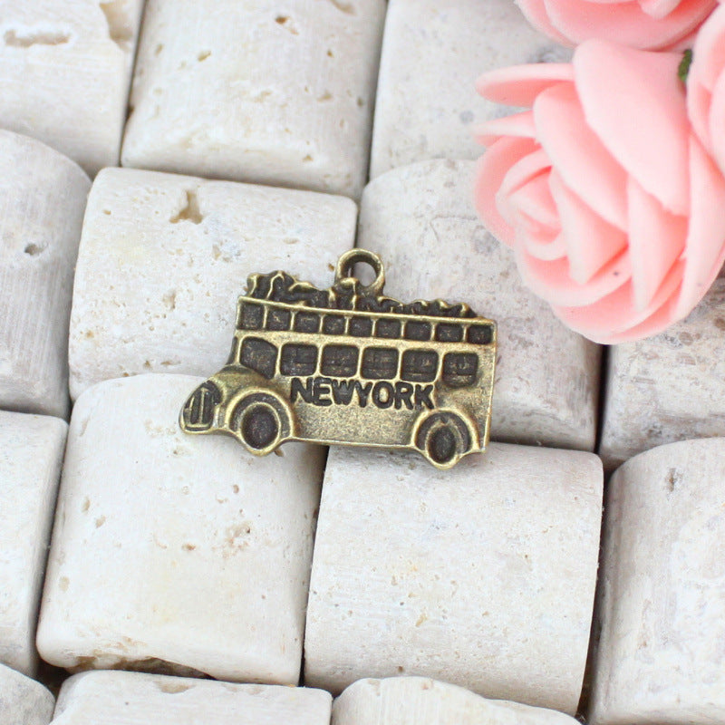 Vintage New York Bus Alloy Charm Pendant 22x17mm