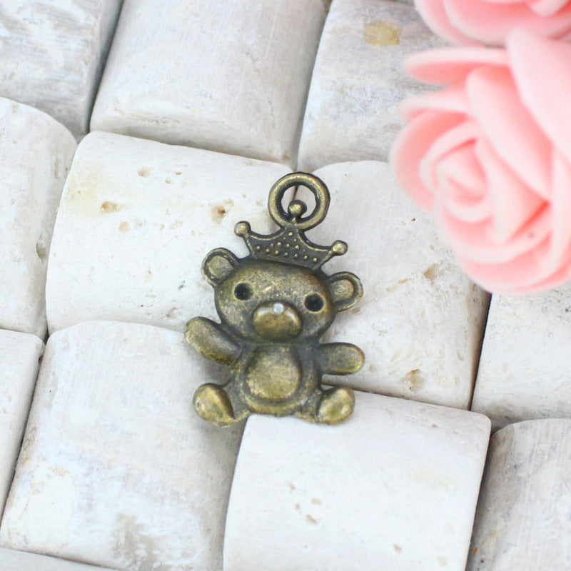 22x15mm Vintage Crown Bear Alloy Charm Pendant
