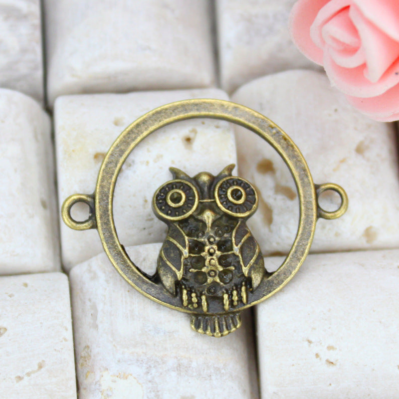 24mm Vintage Owl Double-Ring Alloy Charm Connector