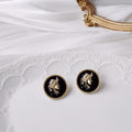Gold Bezel White Enamel Lady Profile Cameo Stud Earrings view 3