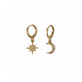 Gold Star and Crescent Moon Huggie Hoop Drop Earrings Pair view 5