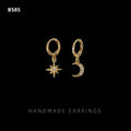 Gold Star and Crescent Moon Huggie Hoop Drop Earrings Pair view 6