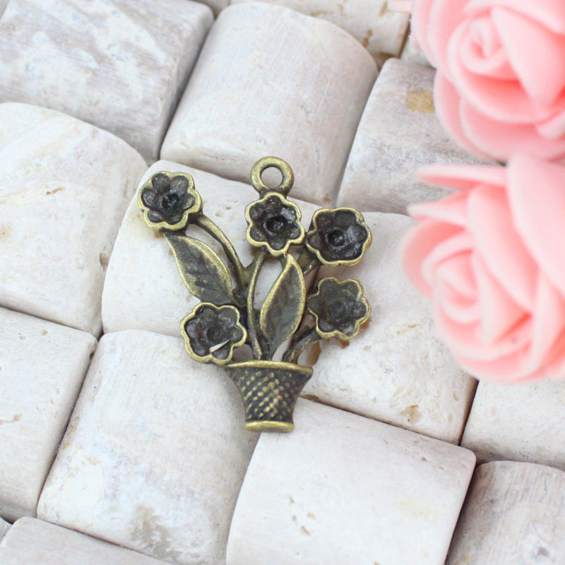 Vintage Alloy Flower Pot Charm Pendant 27x23mm