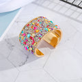 Wide Gold Tone Stone Chip Open Cuff Bracelets in Seven Colors view 5