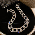 Silver Rhinestone Pave Large Oval Link Chain Choker Necklace view 6