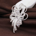Black Silver Tone Crystal Ribbon Bouquet Crystal Pearl Look Metal Brooch Pin view 2
