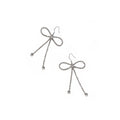 Silver Rhinestone Bow Dangle Earrings Dual Crystal Chains view 5