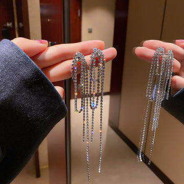 Crystal Chain Tassel Earring Collection with Sparkling Stone Details
