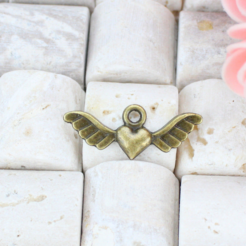 28x11mm Alloy Angel Wing Heart Charm Pendant