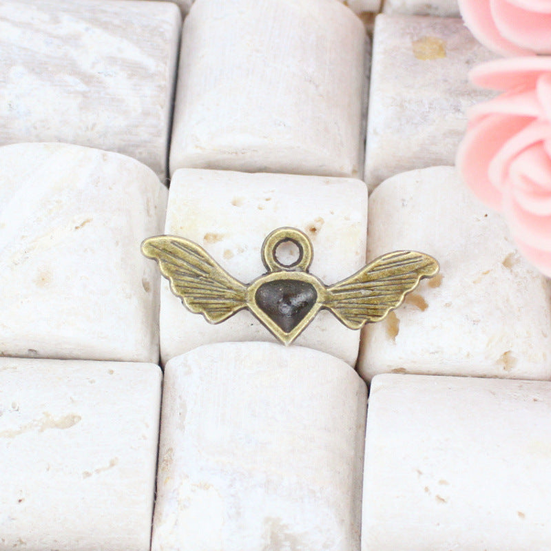 28x11mm Alloy Angel Wing Heart Charm Pendant