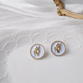 Gold Bezel White Enamel Lady Profile Cameo Stud Earrings view 4