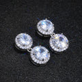 Silver-Tone Double Round Halo Crystal Drop Earrings view 1