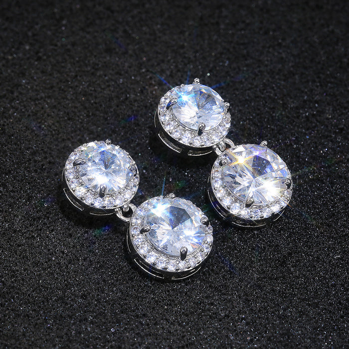 Silver-Tone Double Round Halo Crystal Drop Earrings