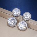 Silver-Tone Double Round Halo Crystal Drop Earrings view 4