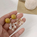 Mustard Yellow Round Stud Earrings Hollow Flower Drops view 4
