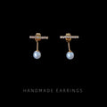 Gold-Tone Pavé Crystal Bar Pearl Drop Stud Earrings view 6