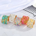 Wide Gold Tone Stone Chip Open Cuff Bracelets in Seven Colors view 2
