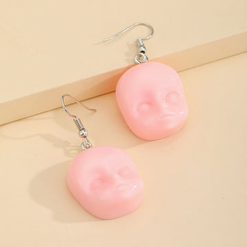 Pastel Doll Face Resin Hook Earrings in Three Colors