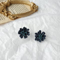 Dusty Blue Flocked Dimensional Flower Stud Earrings view 4