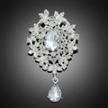 Black Silver Tone Teardrop Crystal Floral Dangle Crystal Metal Brooch Pin view 1
