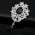 Black Silver Tone Teardrop Crystal Floral Dangle Crystal Metal Brooch Pin view 3