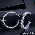 Crystal Leaf Pattern Large Hoop Earrings in Silver Tone view 5
