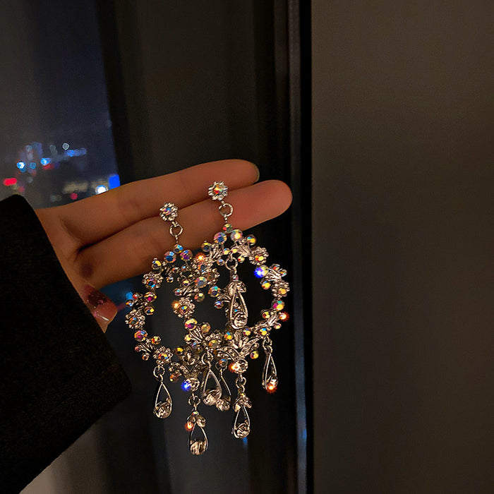 Iridescent Crystal Teardrop Earrings with Sparkling Stone Details