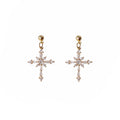 Gold-Tone Pavé Cross Stud And Pearl Cross Drop Earrings view 5
