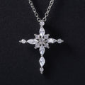 Clear Crystal Cross Pendant Necklace in Silver Tone view 1