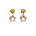 Mustard Yellow Round Stud Earrings Hollow Flower Drops view 5