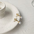 Gold-Tone Pavé Crystal Bar Pearl Drop Stud Earrings view 4