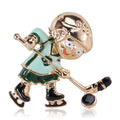 Cartoon Ice Hockey Player Brooch in Green or White Jersey view 1