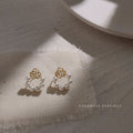 Gold Tone Rose Top White Pearl Wreath Stud Earrings For Women view 4