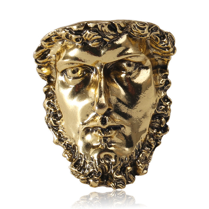 Sculpted Classical Face Brooch in Gold and Silver Tones