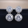 Silver-Tone Double Round Halo Crystal Drop Earrings view 2