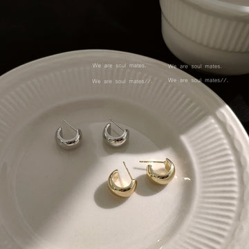Gold And Silver Tone Polished Chunky C Shape Stud Earrings