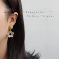 Mustard Yellow Round Stud Earrings Hollow Flower Drops view 2