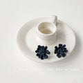 Dusty Blue Flocked Dimensional Flower Stud Earrings view 2