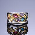 Multicolor Mixed-Cut Vine Wide Ring In Gold And Silver Tones view 3