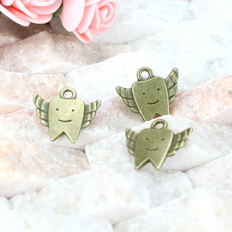 20x18mm Vintage Double-Sided Tooth Angel Baby Alloy Charm Pendant