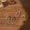 Double Loop Disc Chain Stud Earrings Silver Gold Tones view 2