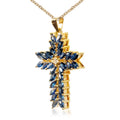 Blue Marquise Crystal Cross Pendant Charm in Gold Tone view 3
