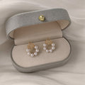 Gold Tone Rose Top White Pearl Wreath Stud Earrings For Women view 6