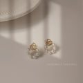 Gold Tone Rose Top White Pearl Wreath Stud Earrings For Women view 3