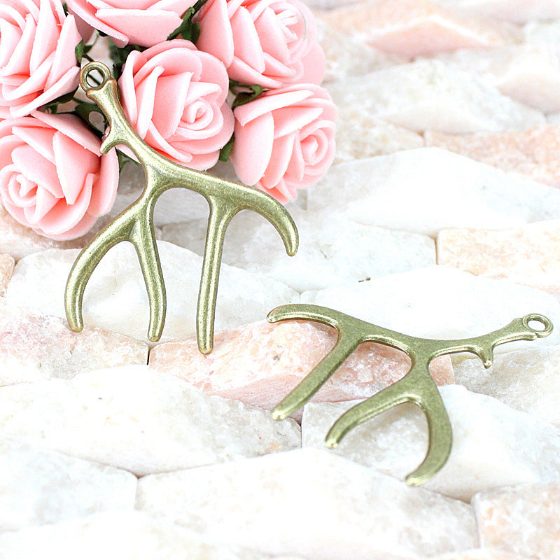 Vintage Reindeer Antler Alloy Christmas Charm Pendant, 45mm